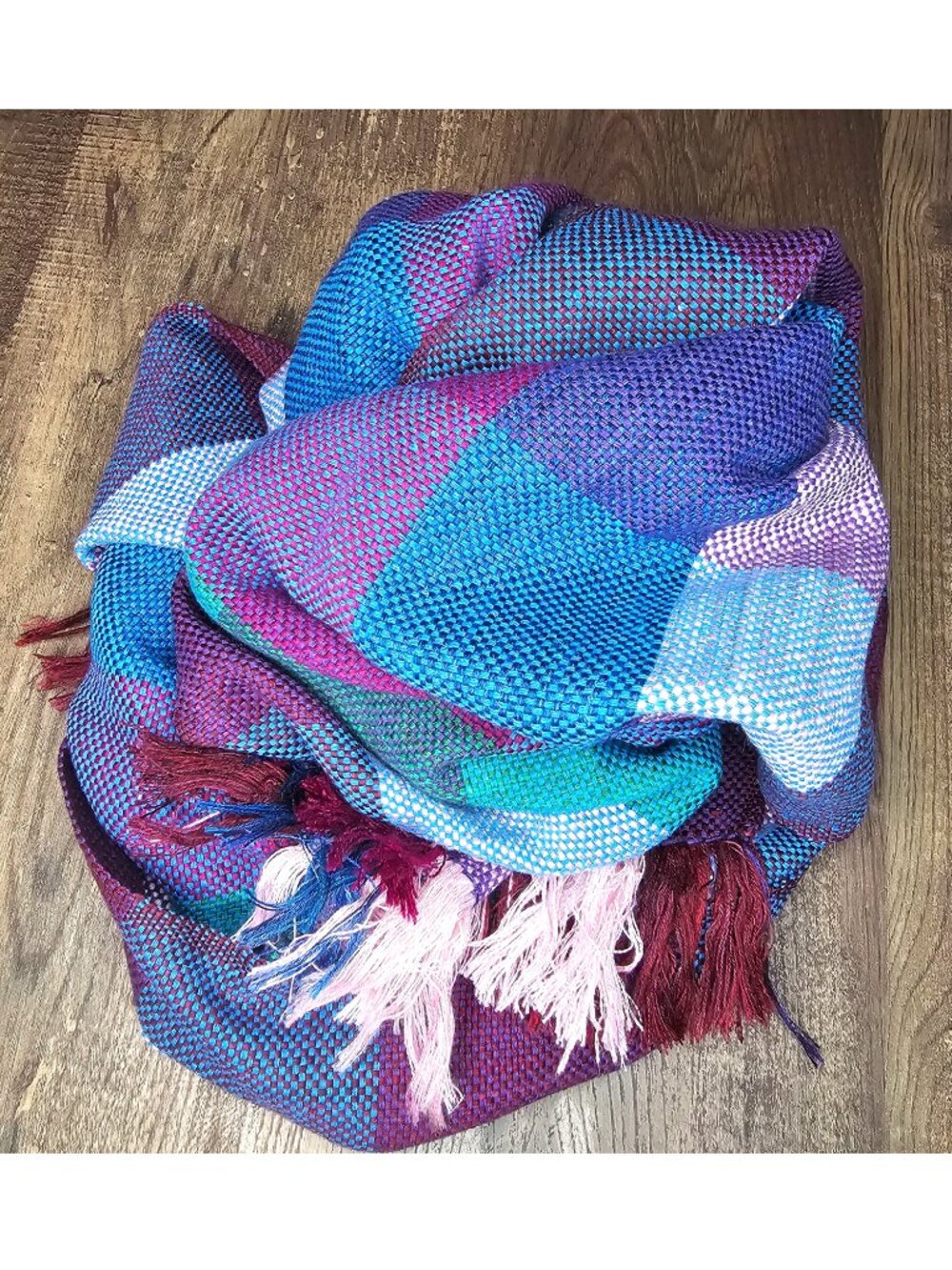 Woven Colorful Checkered Plaid Multicolor Oversized Scarf Wrap Stole w Fringe